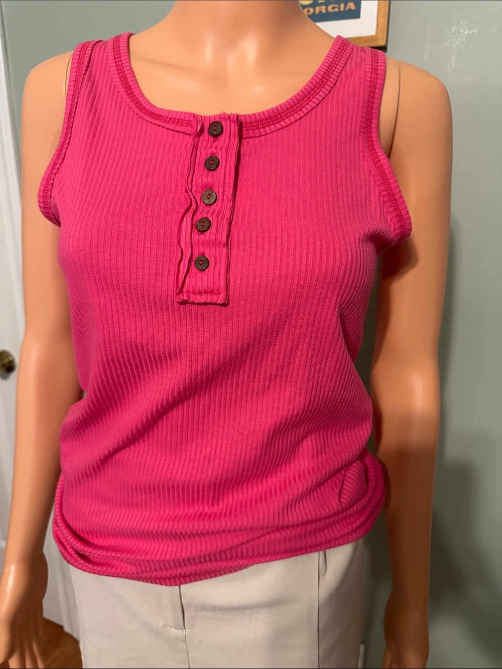 Zenana Outfitters Fuchsia Ribbed Henley Tank